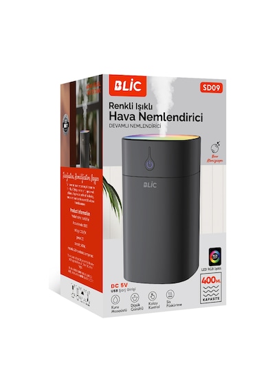 Blic Sd09 400 Ml Ultrasonik Hava Nemlendirici Siyah Rgb Led Işıklı, Usb 5v, 2w Mini Buhar Makinesi