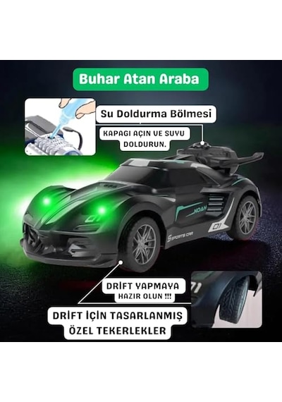 Giffy/oyuncak Uzaktan Kumandalı Şarjlı Duman Çıkartan Işıklı Araba Buhar Çıkartan Drift Atan Araba 1:20 Ölçek Full Fonksiyon