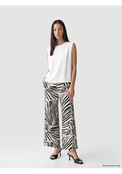 Lcw Everyday Gri Beli Lastikli Zebra Desenli Kadın Pantolon