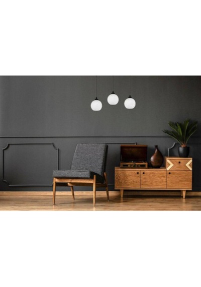 Riolight Modern,retro1,vintage Opal Camlı 3xe27 Sıralı Siyah Meta Siyah