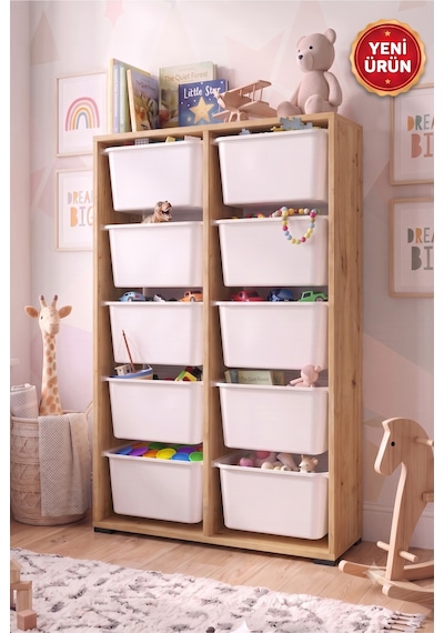 10 Adet Büyük Çekmeceli 136 Cm Safir Meşe Çocuk Odası Oyuncak Dolabı Ve Çok Amaçlı Saklama Ünitesi - Depolayıcı Düzenleyici Organizer 10 Adet Büyük Çekmeceli 136 Cm Safir Meşe Çocuk Odası Oyuncak Dolabı Ve Çok Amaçlı Saklama Ünitesi - Depolayıcı Düzenleyici Organizer