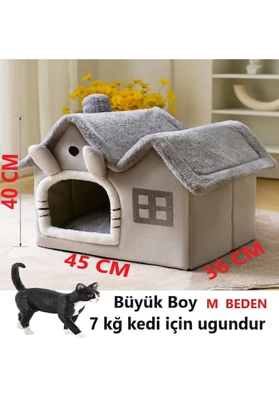Kedi Evi Yumuşak Kedi Yatağı Derin Uyku Ve Kış Evi Çıkarılabilir Minder -villa 1adet Gri Büyük