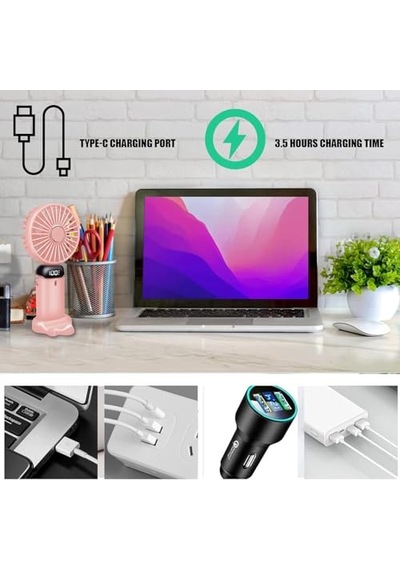 El Vantilatörü, Taşınabilir Mini Vantilatör, Şarj Edilebilir, 5 Hız Kademeli, Katlanabilir Usb Vantilatör, Ofis, Dış Mekan İçin Pembe