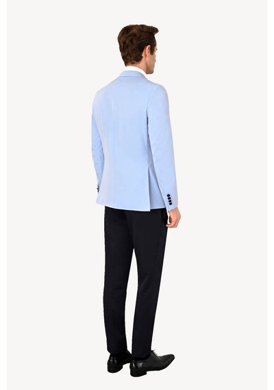 Ysf Erkek Açık Mavi Slim Fit Mono Yaka Yelekli Damatlık