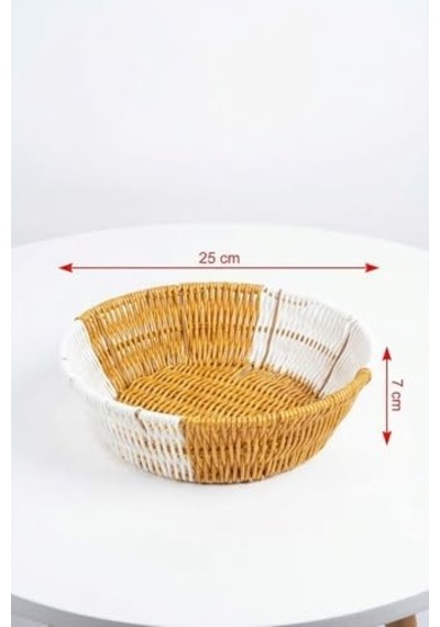 Yuvarlak Çift Renkli Plastik Rattan Sepet, Çok Amaçlı Banyo Ve Mutfak Düzenleyici, Yıkanabilir Ekmek Meyve Sepeti, 25x7 Cm