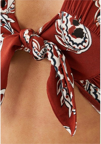 Rabanne Uzun Kollu Desenli Crop Top Kırmızı