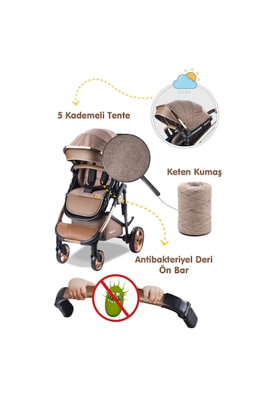 Baby Care Bebek Arabası - Bc 440 Colarado Chrome - Travel Oto Koltuklu Krom Bebek Arabası - Kahve