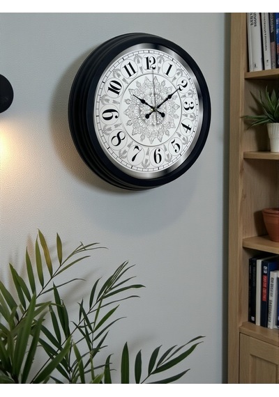 Şaheser Tasarım Zarif Desenli 40 Cm Metal Duvar Saati Siyah