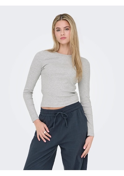 Only Onlval L/s O-neck Top Kadın Uzun Kollu T-shirt 15371305 Gri