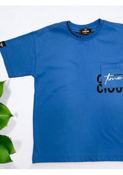 Carinos Erkek Çocuk Movement Yazılı Pamuklu Tshirt-14178-mavi Mavi