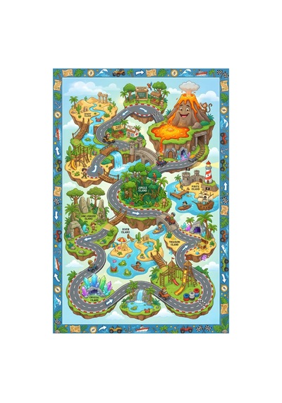 Kartela Halı Çizgi Film Adası Kaymaz Taban Çocuk Oyun Halısı - 160 x 240 CM