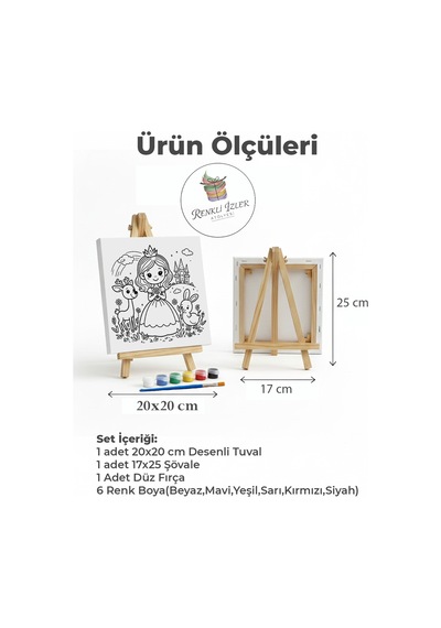 Çocuk Tuval Boyama Seti Masal Prensesi Şövale Dahil