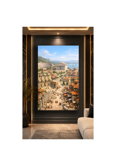 Efes Antik Kenti Cam Tablo Modern Sanat Tablosu Canlı Renkli Baskı Ofis Ve Çalışma Odası Anlamlı Hediye Seçeneği Kolay Montaj Askılı