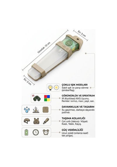 Single Sword Tactical Signal Light Kask Ve Boyun Asmalı Pilli Taktik Sinyal Lambası 12 Cm Mavi