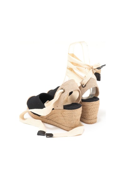 Star Tombis Gerçek Elişi Ipli Espadril Dolgu Topuk Keten Espadril Handmade Siyah