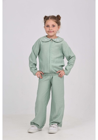Toontoy Kids Toontoy Kız Çocuk Yaka Nakışlı Eşofman Takım Yeşil