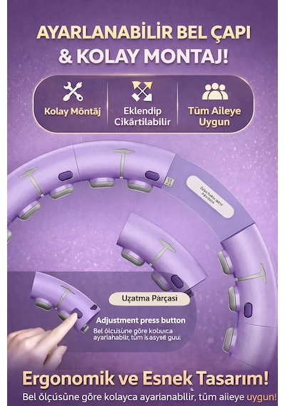 Dijital Ekranlı Akıllı Hulahop Egzersiz Çemberi Ayarlanabilir Masaj Etkili Bel İnceltme Çemberi