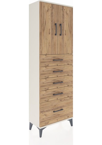 Arges Dolap 2 Raflı 5 Çekmeceli 2 Kapaklı 60x30x182 Aytaşı-çam Aytaşı