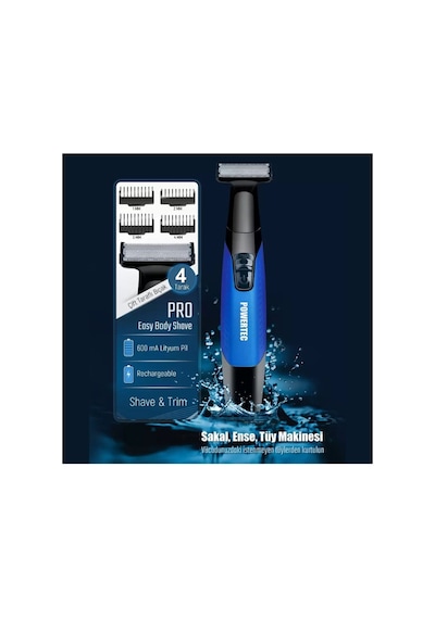 Powertec TR-650 (TAHRİŞ KARŞITI) Şarjlı Epilasyon Öncesi Hassas Vücut Tıraş Makinesi Çift Bıçak 2 Yıl Garanti