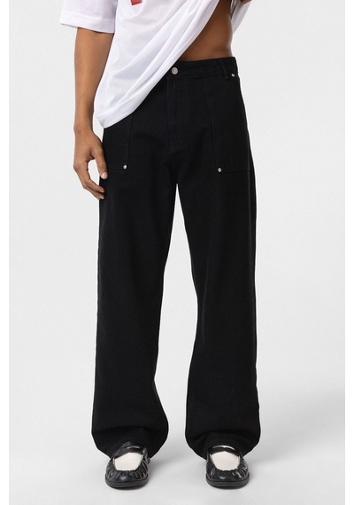 Vamos Cep Detaylı Baggy Fit Jean Siyah