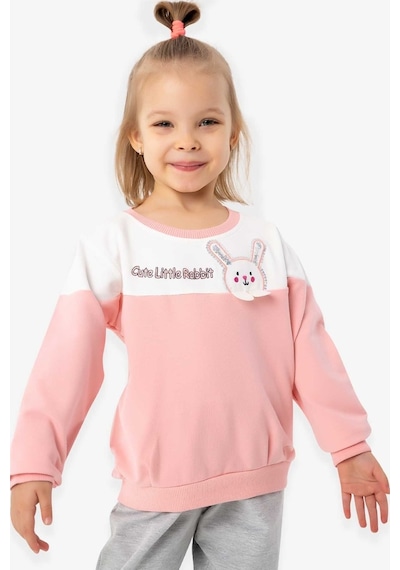 Breeze Kız Çocuk Sweatshirt Tavşan Nakışlı 1-4 Yaş, Somon (541263491)