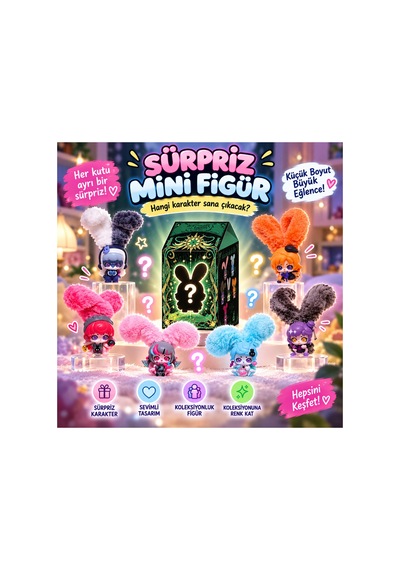Kutulu Mini Figür Oyuncak - Peluş Kulaklı Sevimli Karakterler 1 Adet Random Kutu - 930956682