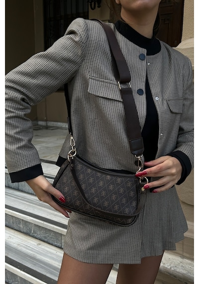 Shule Bags Farme Monogram Baget Ve Çapraz Çanta Kahverengi Kahve
