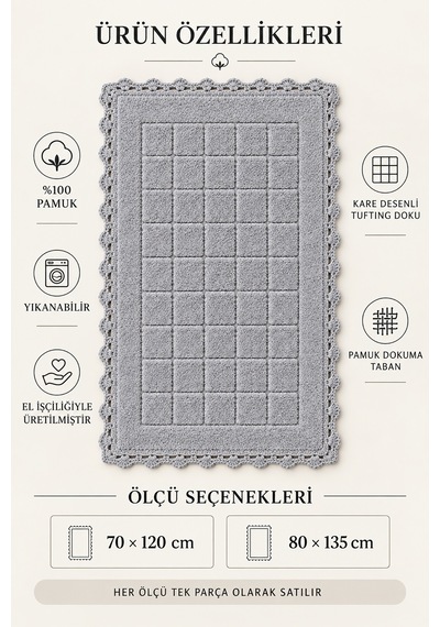 Alanur Bodrum Tufting Cotton Pamuklu El Işi Örgülü Paspas 109 80 X 135 Cm gri