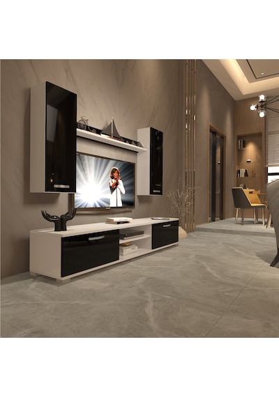 Decoraktiv Eko 5d Mdf Dvd Tv Ünitesi Tv Sehpası Beyaz - Siyah