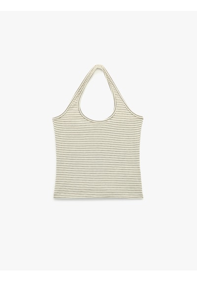 Koton Slim Fit Pamuklu Çizgili Kolsuz Halter Yaka Bluz Ekru Çizgili 6sal30293ık