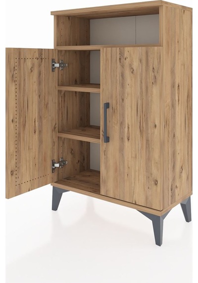 Arges Komodin 3 Raflı 2 Kapaklı 60x30x96 Çam-çam Çam