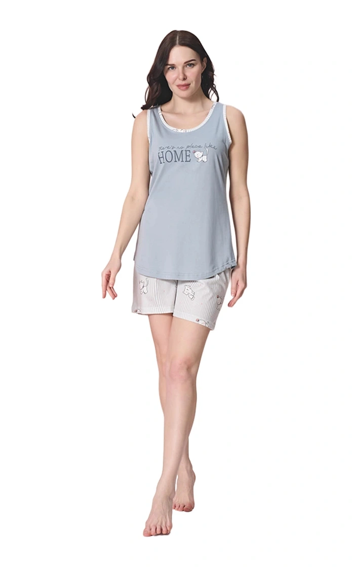 Over Sleep By Poleren Over Sleep 1969 Kadın Yazlık Şortlu Askılı Viskon Pijama Takım Gri