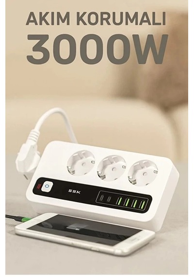 Vtn-p10 3x Priz 3000w Akım Korumalı 4x Usb 2x Type-c Girişli Çoklu Priz 2 M
