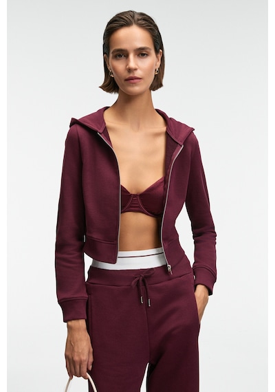 Grimelange COSIMA Kadın Metal Fermuarlı Kapüşonlu Crop Bordo Sweatshirt