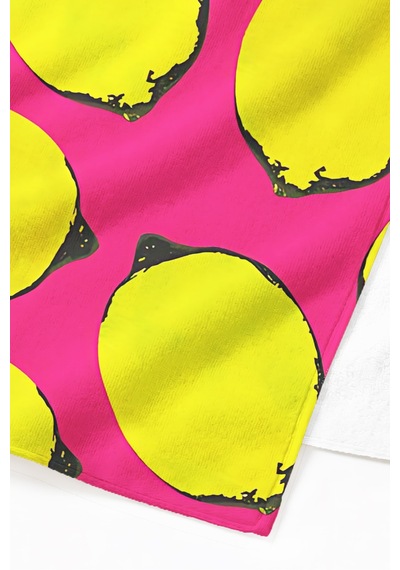 Limon Temalı Fuşya Sarı Plaj Havlusu - Tropikal Pop Art Havuz Deniz Hızlı Kuruyan Mikrofiber Havlu Çok Renkli