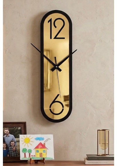 Dekoratif Ahşap Dikey Duvar Saati Modern Minimalist Sessiz Mekanizmalı Salon Ofis 18x50cm Altın