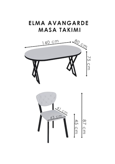 Mutfak Masası Takımı 6 Kişilik Masa Takımı Elma Avangarde Yemek Masa Takımı Bej Krem
