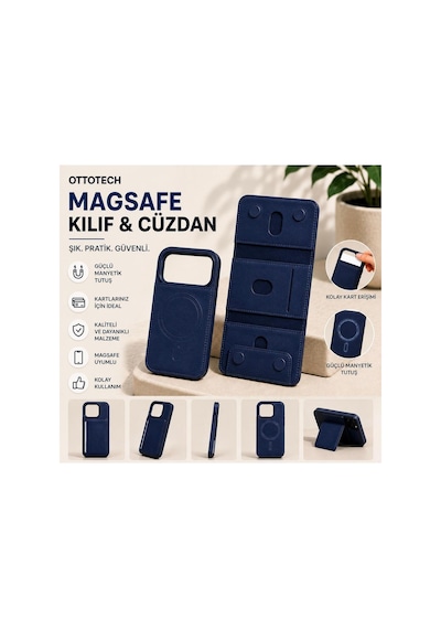 Magsafe Kılıflı Cüzdan Apple iPhone Uyumlu 16 Lacivert