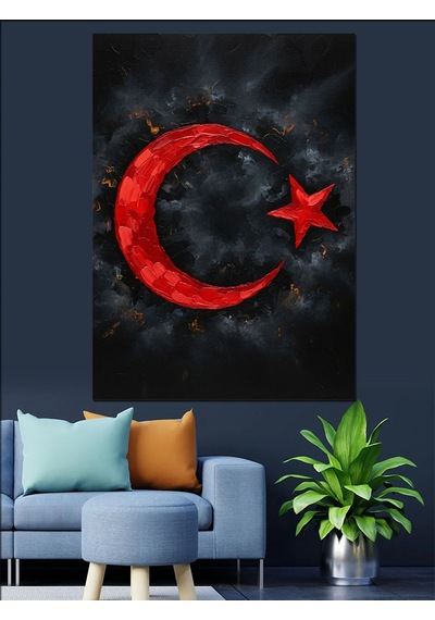 Ahşap Tablo Kırmızı Ay Yıldız Simgesi Yiyecek Ve İçecek Tabloları
