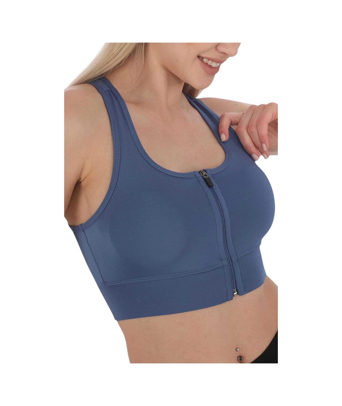 Tezzgelsin Kadın Fermuarlı Sporcu Crop Kadın Büstiyer İndigo