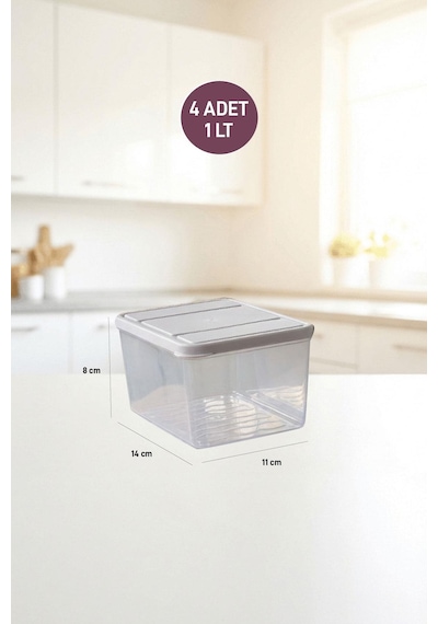 Selka Home 4 Adet Derin 1 Lt. Nora Organizer  Buzdolabı Buzluk Düzenleyici Saklama Kabı