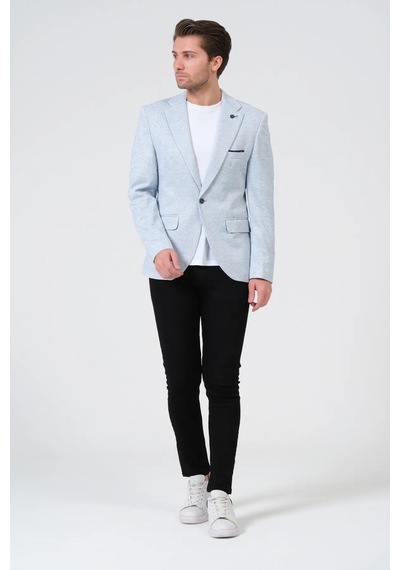 Bonesti Erkek Slim Fit Blazer Ceket Beyaz Mavi Noktalı