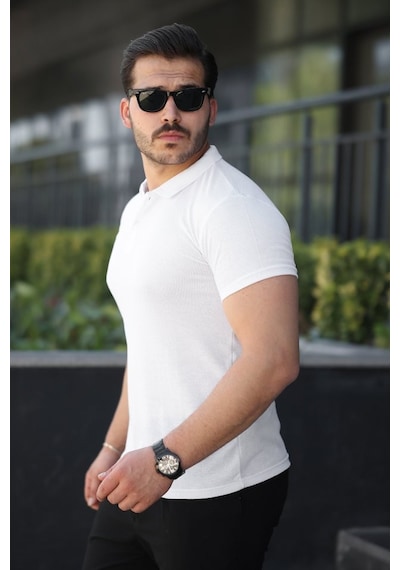 Efnaz Style Erkek Kısa Kollu Yakalı Tişört Beyaz