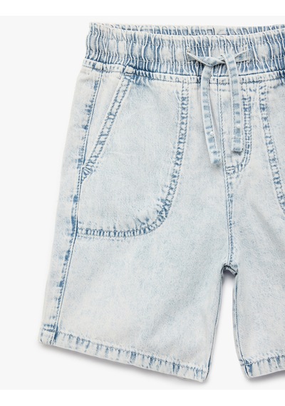 Koton Cep Detaylı Beli Bağlamalı Denim Şort Lıght Indıgo 6skb40072td Açık Mavi