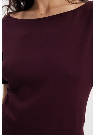 Tudors Kadın Slim Fit Dar Kesim Kısa Kollu Kayık Yaka Mürdüm Tişört-50568