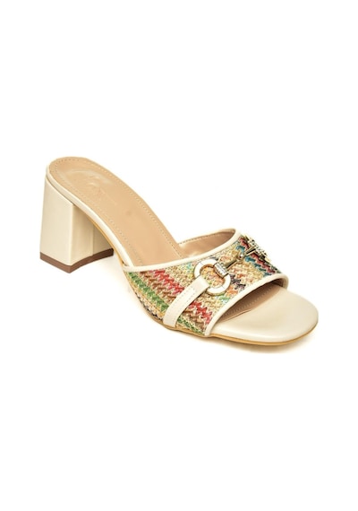 Fox Shoes U578401605 Renkli Keten Kalın Topuklu Kadın Terlik Renkli-keten Çok Renkli