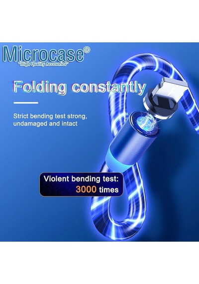 3in1 Lightning Type C Micro Usb Işıklı Manyetik Şarj Kablosu 100 Cm - Al2618 Standart