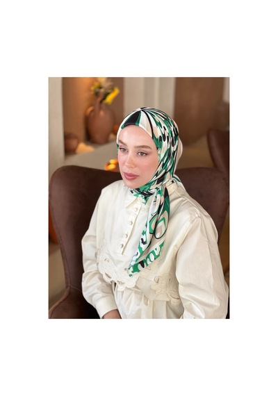 Mentoraly Modakaşmir Soyut Desenli Twill Eşarp haki