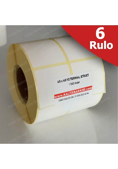 40X40 Yanyan 2'Li Termal Etiket 6 Rulo Barkod Etiket