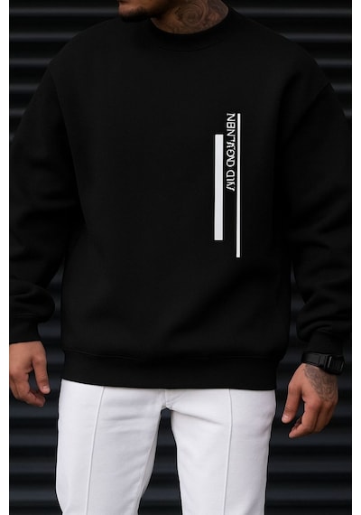 Benroma 3 İplik Penye New York Cıty Baskılı Unisex Sweatshırt SIYAH